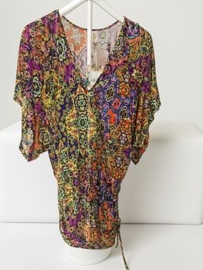 NEW Luli Fama Multicolor Tropical Paisley Print Tunic, Dress, Cover Up- XS
